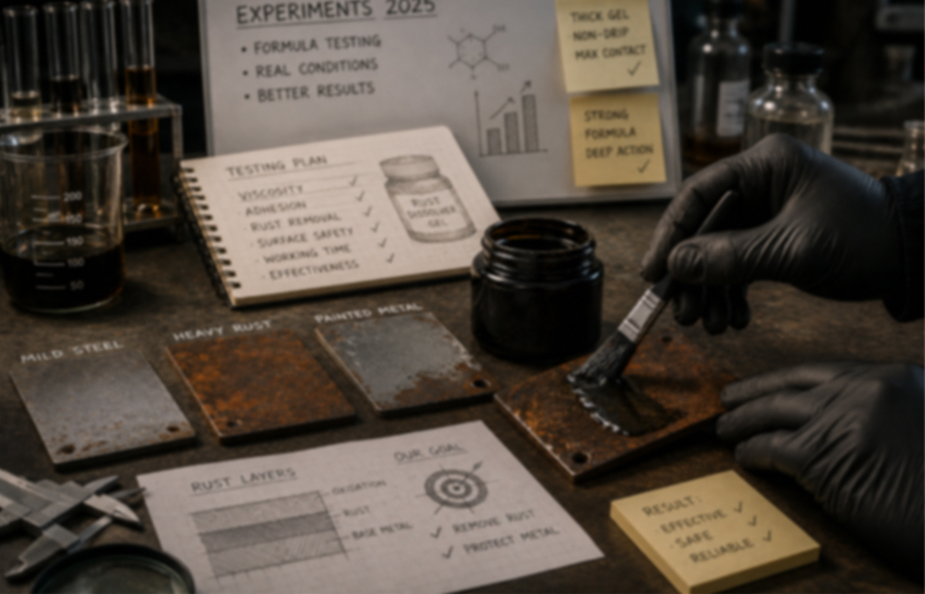 We test the paste on metals with different degrees of rust